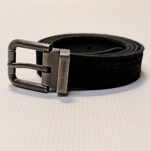 Dolce & Gabbana Belt Mens 38 Black Suede Made in Italy Silver Buckle BC3581 - Picture 1 of 12